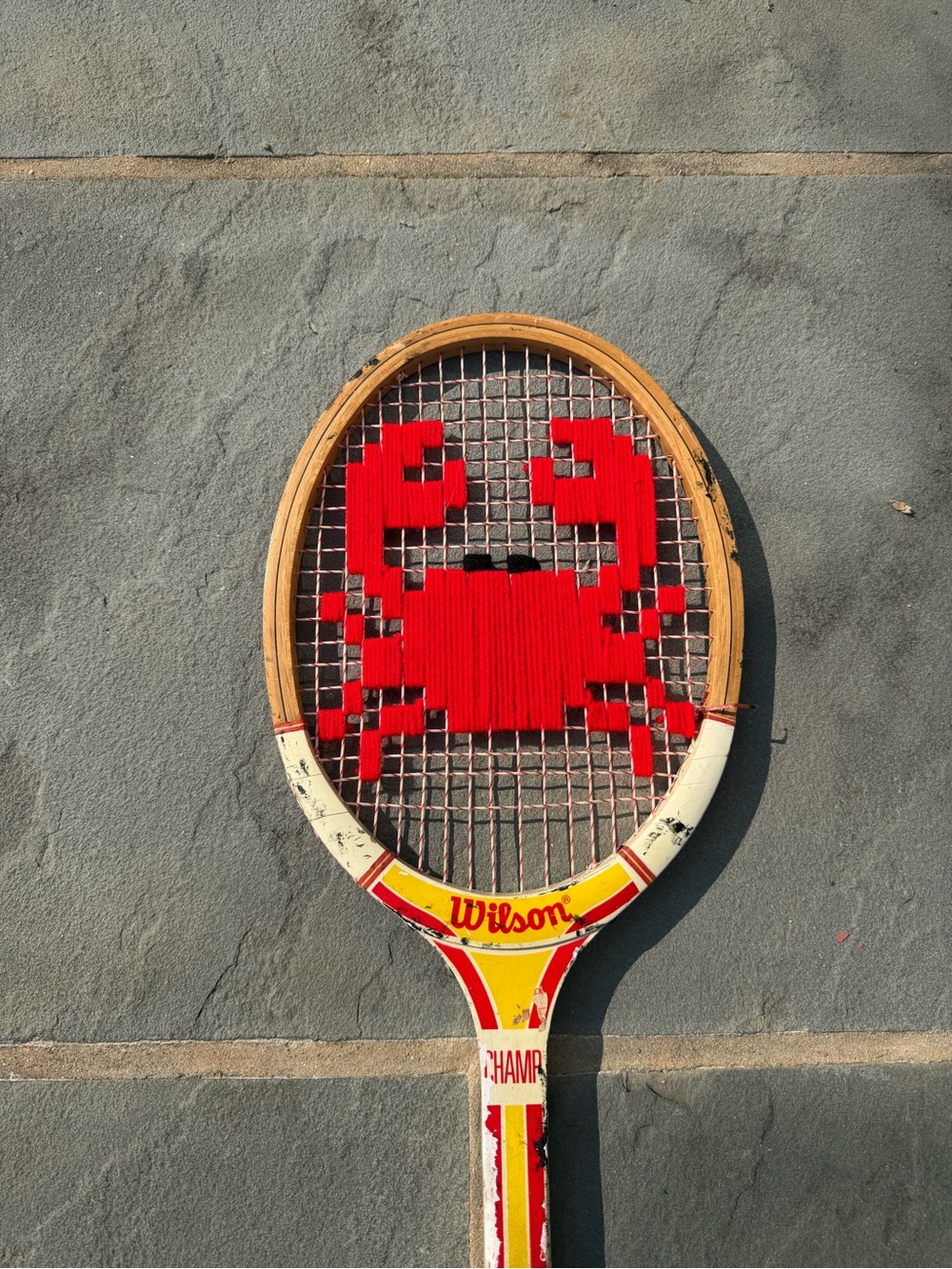 Wilson Wooden Tennis Racket with Red Crab Graphic